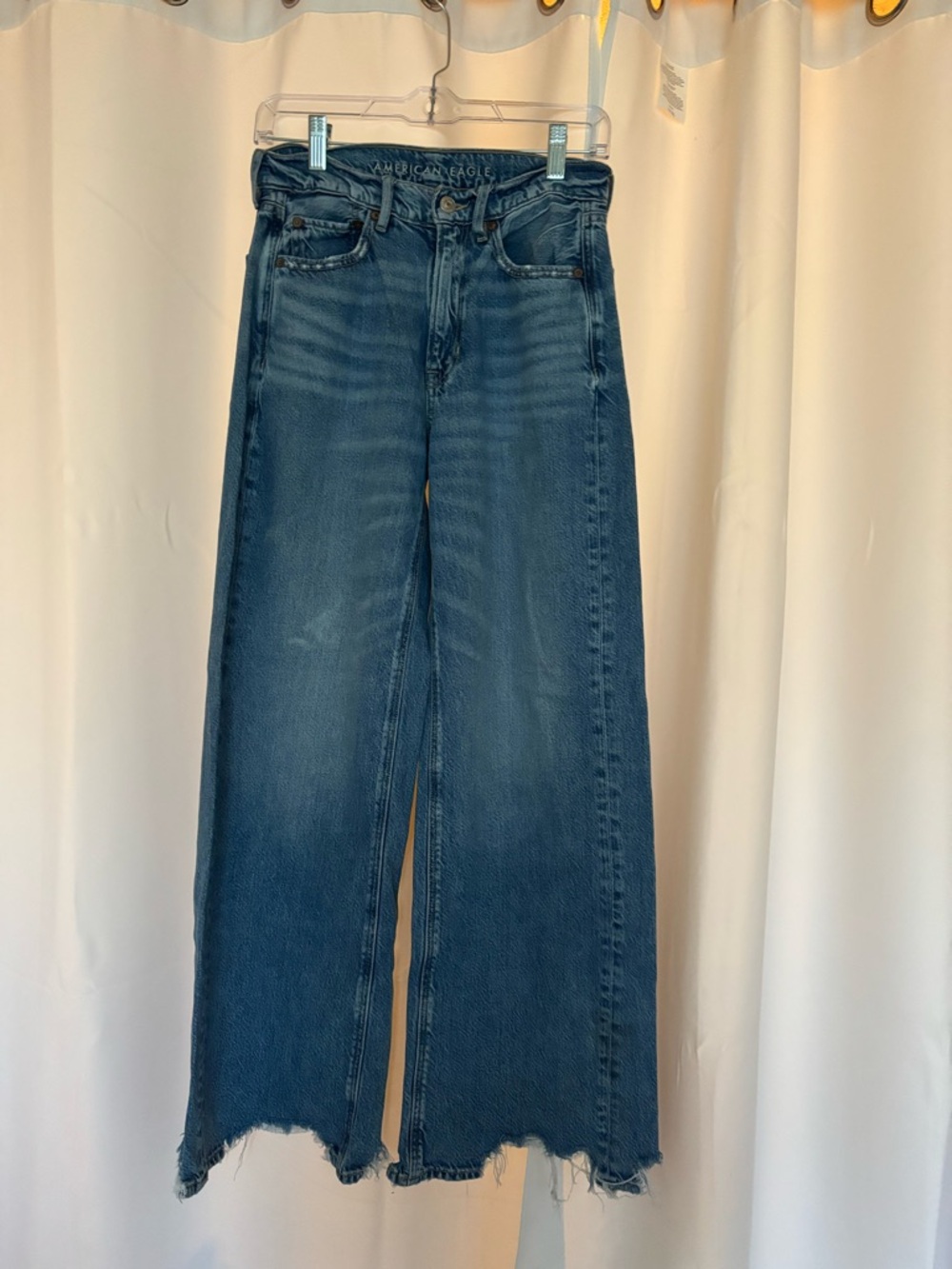 American Eagle Outfitters Wide Leg Raw Hem Jeans - Denim Blue